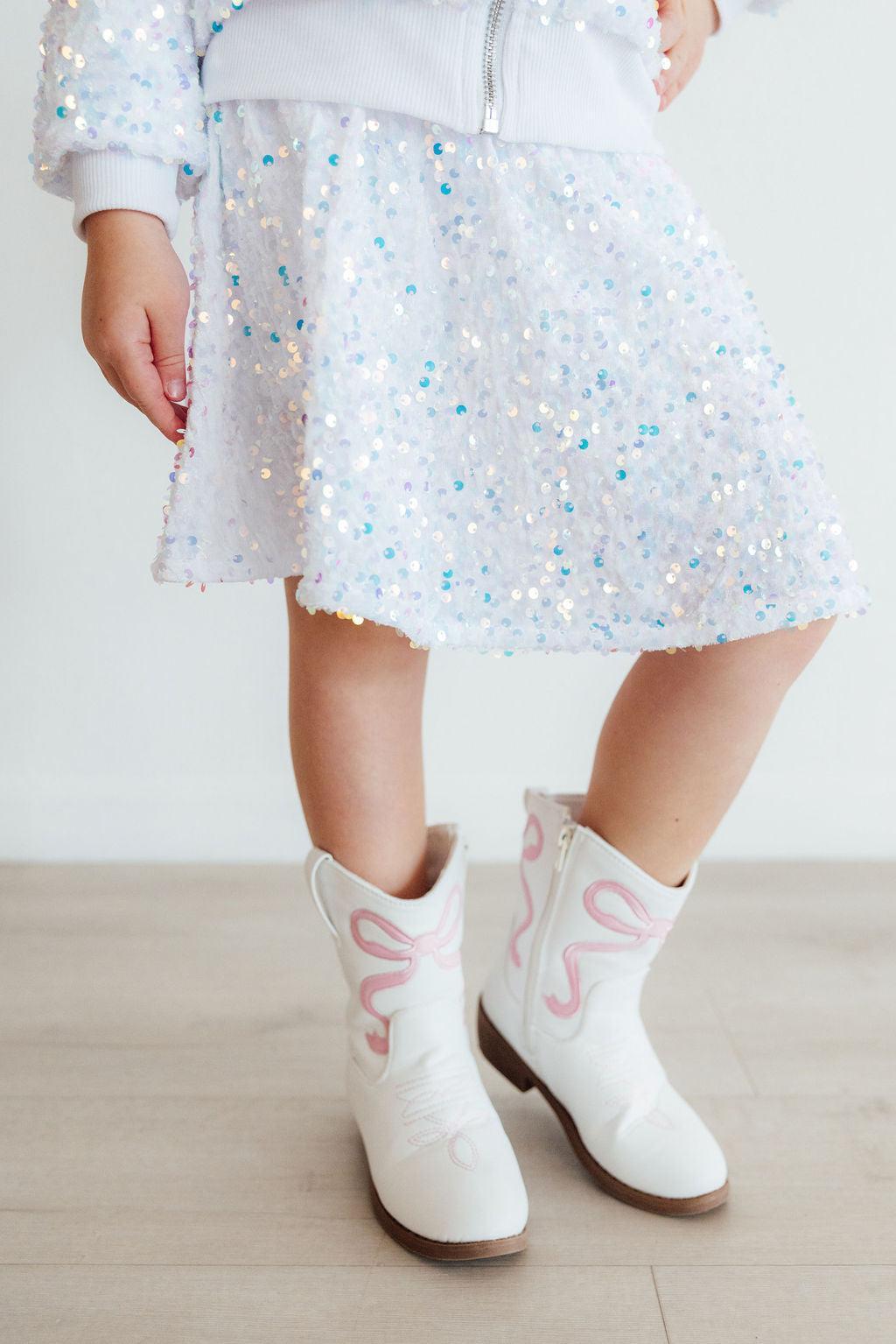 White Velvet Sequin Twirl Skort - Aaria Tees Aaria Tees