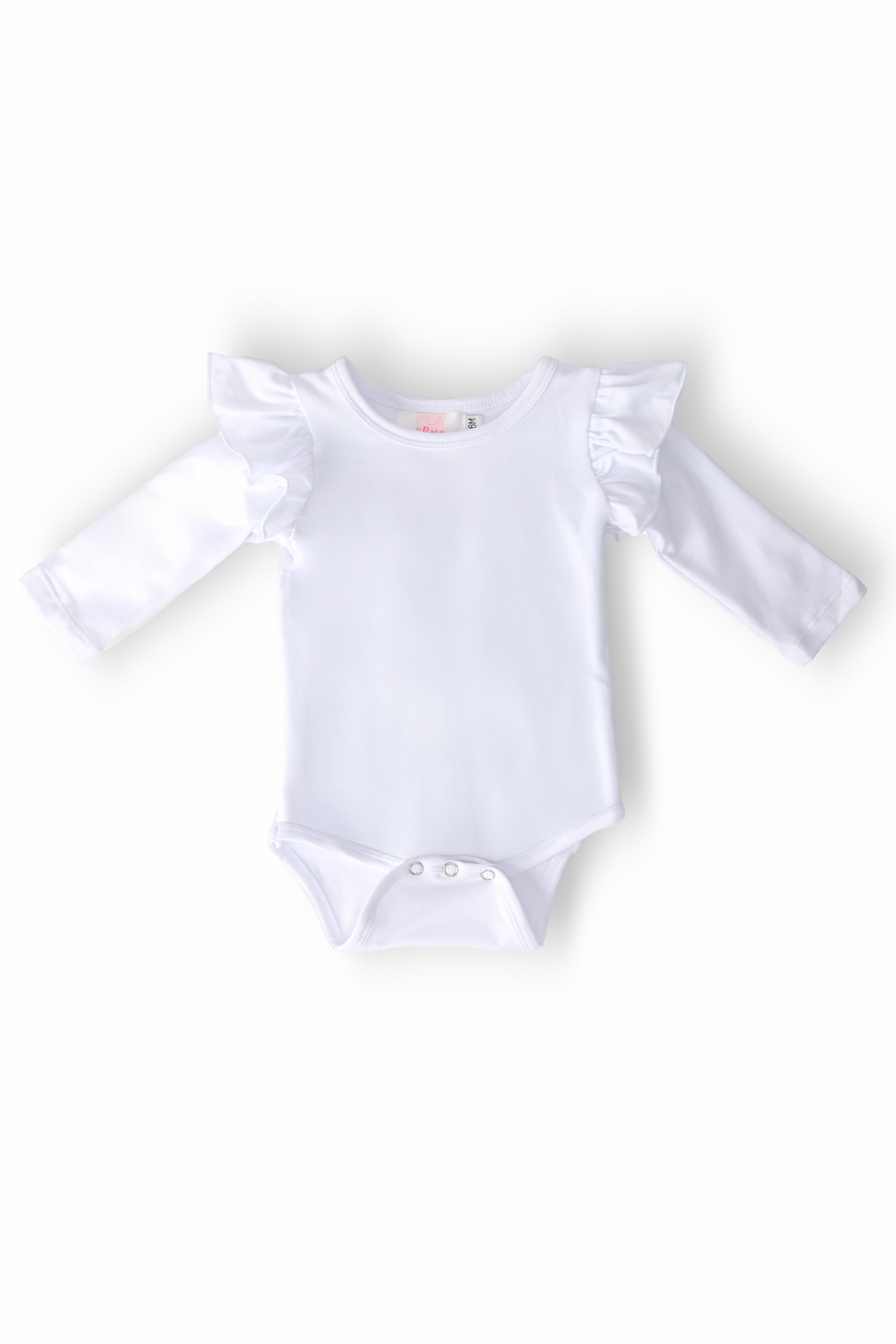 White L/S Flutter Bodysuit - Aaria Tees Aaria Tees