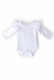 White L/S Flutter Bodysuit - Aaria Tees Aaria Tees