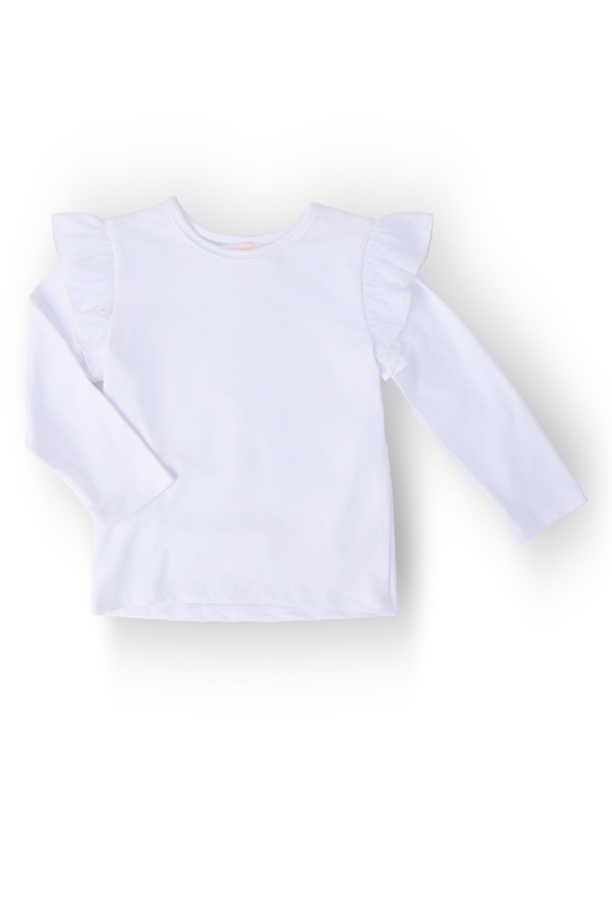 White L/S Ruffle Tee - Aaria Tees
