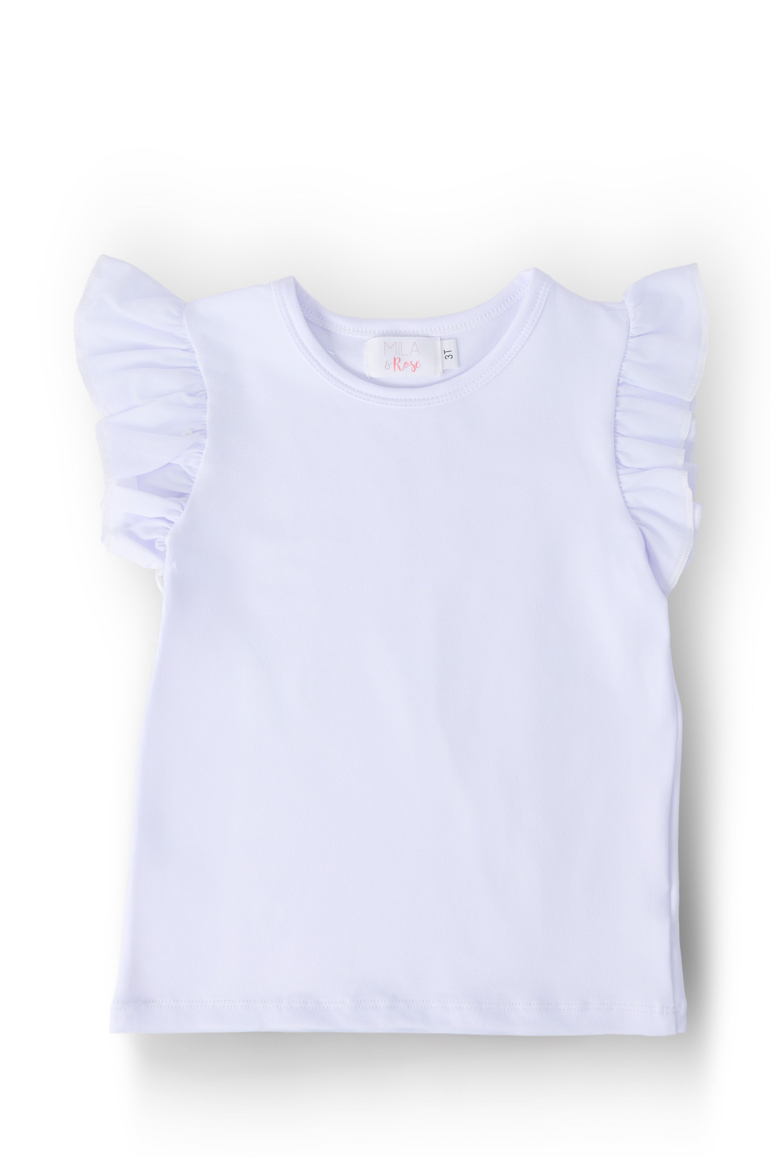 White S/S Ruffle Tee - Aaria Tees Aaria Tees