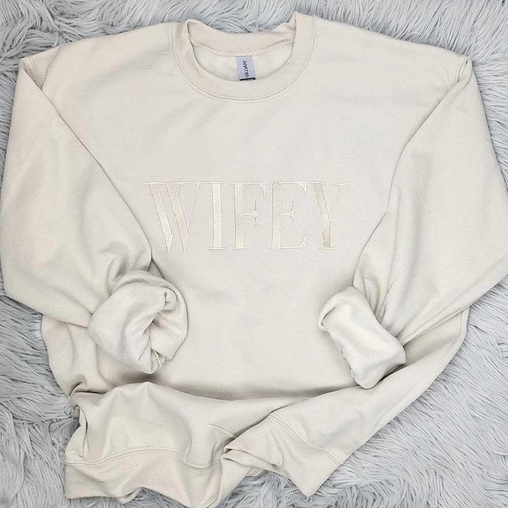 Embroidered “Wifey” Sweatshirt – Cozy Crewneck Perfect Gift for Her - Aaria Tees Aaria Tees