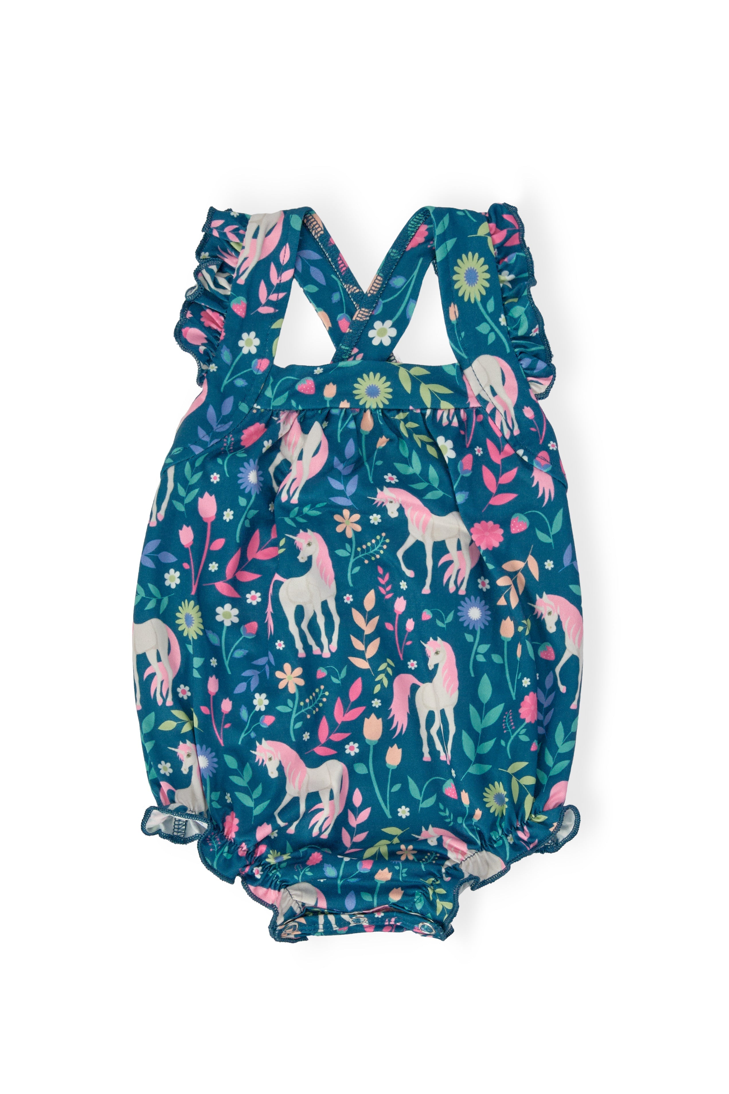 Wish Upon a Unicorn Ruffle Cross Back Romper - Aaria Tees Aaria Tees