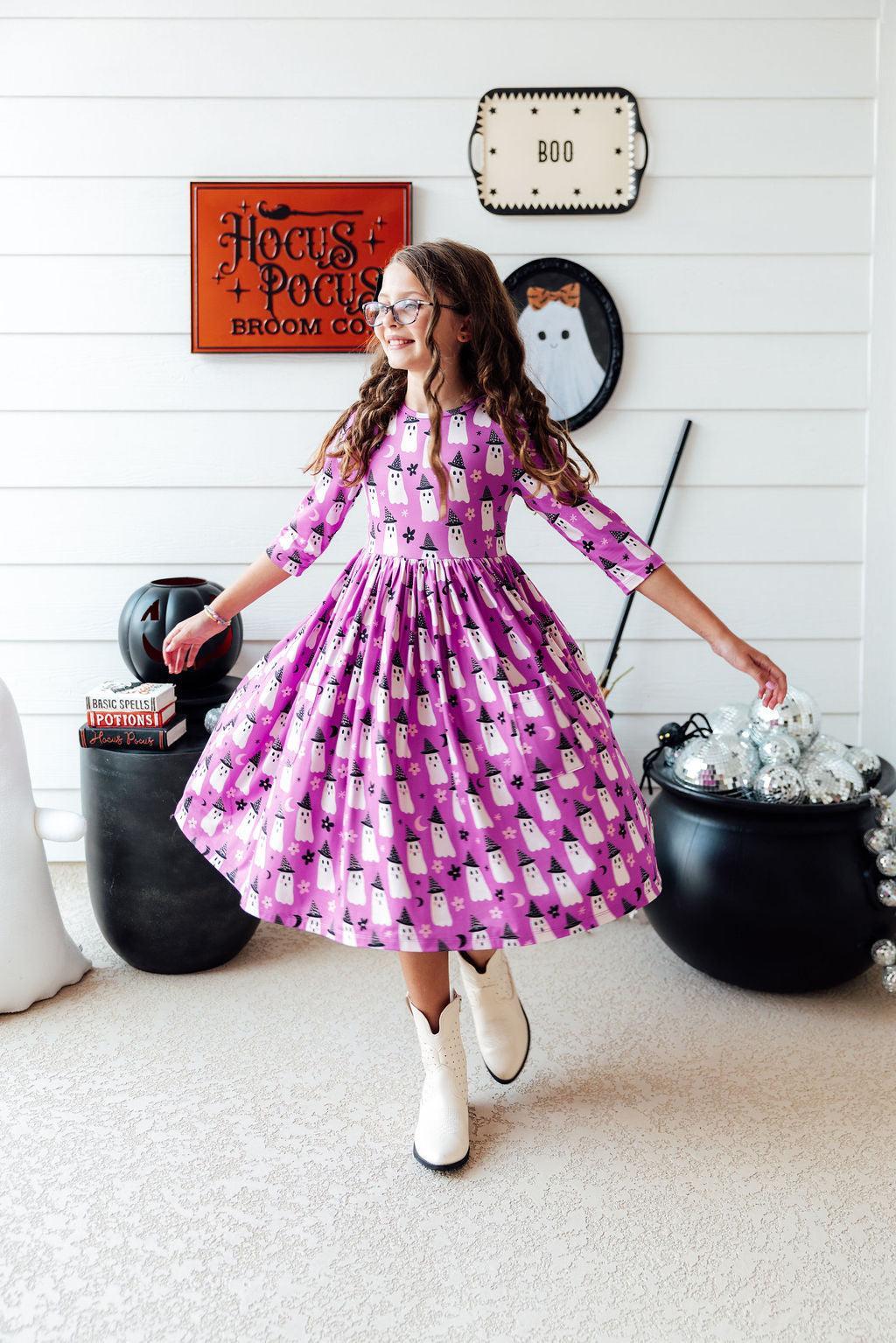 Witches Boo 3/4 Sleeve Pocket Twirl Dress - Aaria Tees Aaria Tees