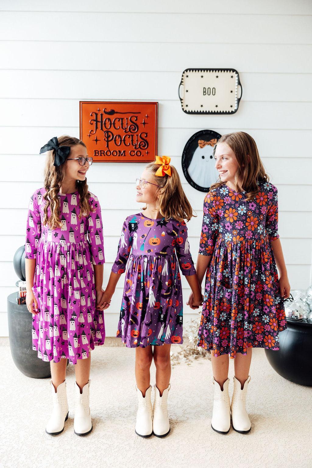 Witches Boo 3/4 Sleeve Pocket Twirl Dress - Aaria Tees Aaria Tees