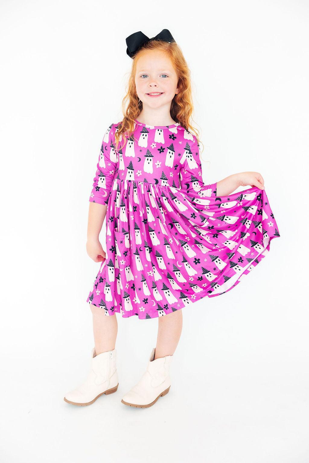 Witches Boo 3/4 Sleeve Pocket Twirl Dress - Aaria Tees Aaria Tees