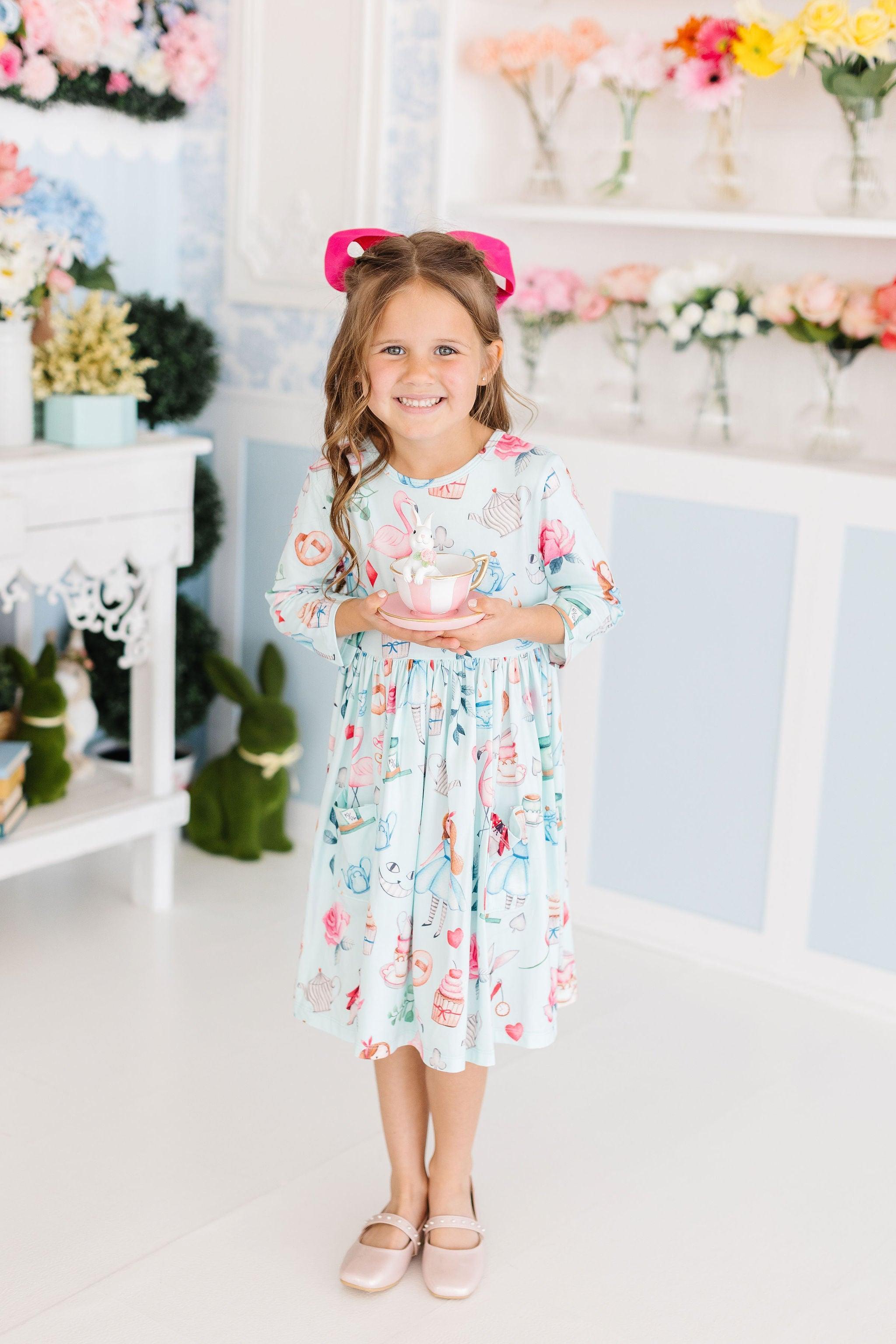 SALE Wonderland 3/4 Sleeve Pocket Twirl Dress - Aaria Tees Aaria Tees