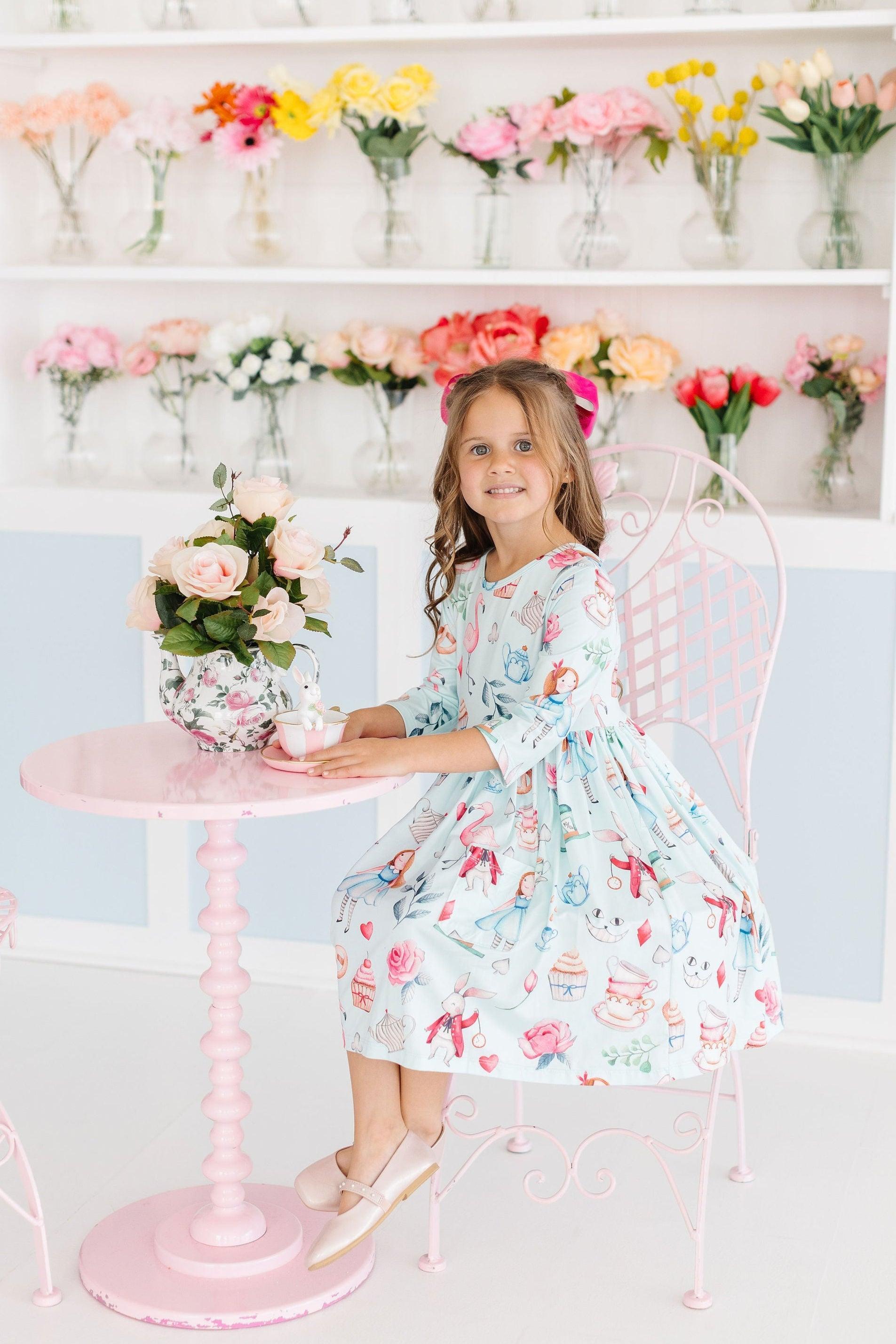 SALE Wonderland 3/4 Sleeve Pocket Twirl Dress - Aaria Tees Aaria Tees