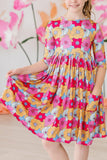 SALE Wonderland Floral 3/4 Sleeve Pocket Twirl Dress - Aaria Tees Aaria Tees