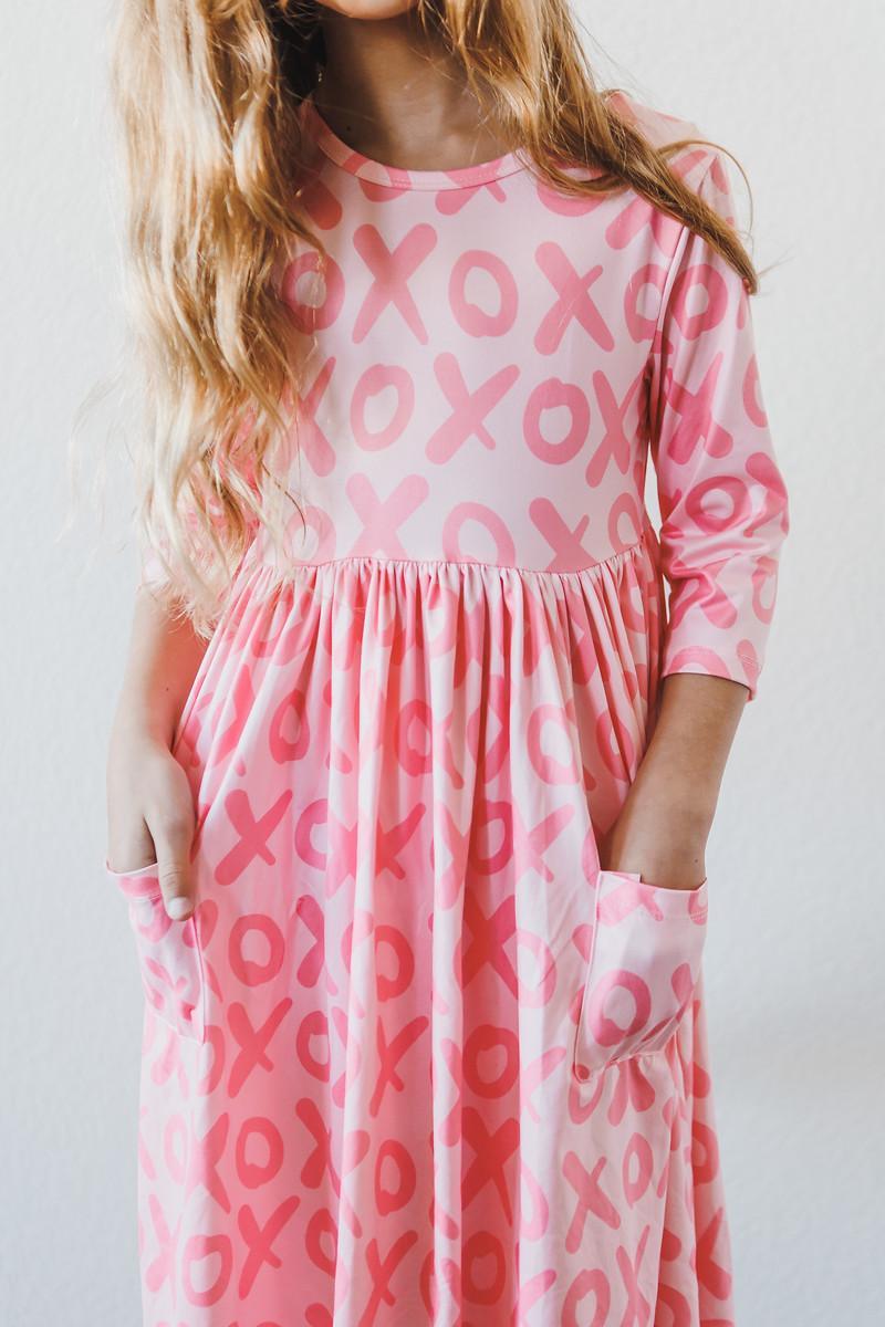 XOXO 3/4 Sleeve Pocket Twirl Dress - Aaria Tees Aaria Tees