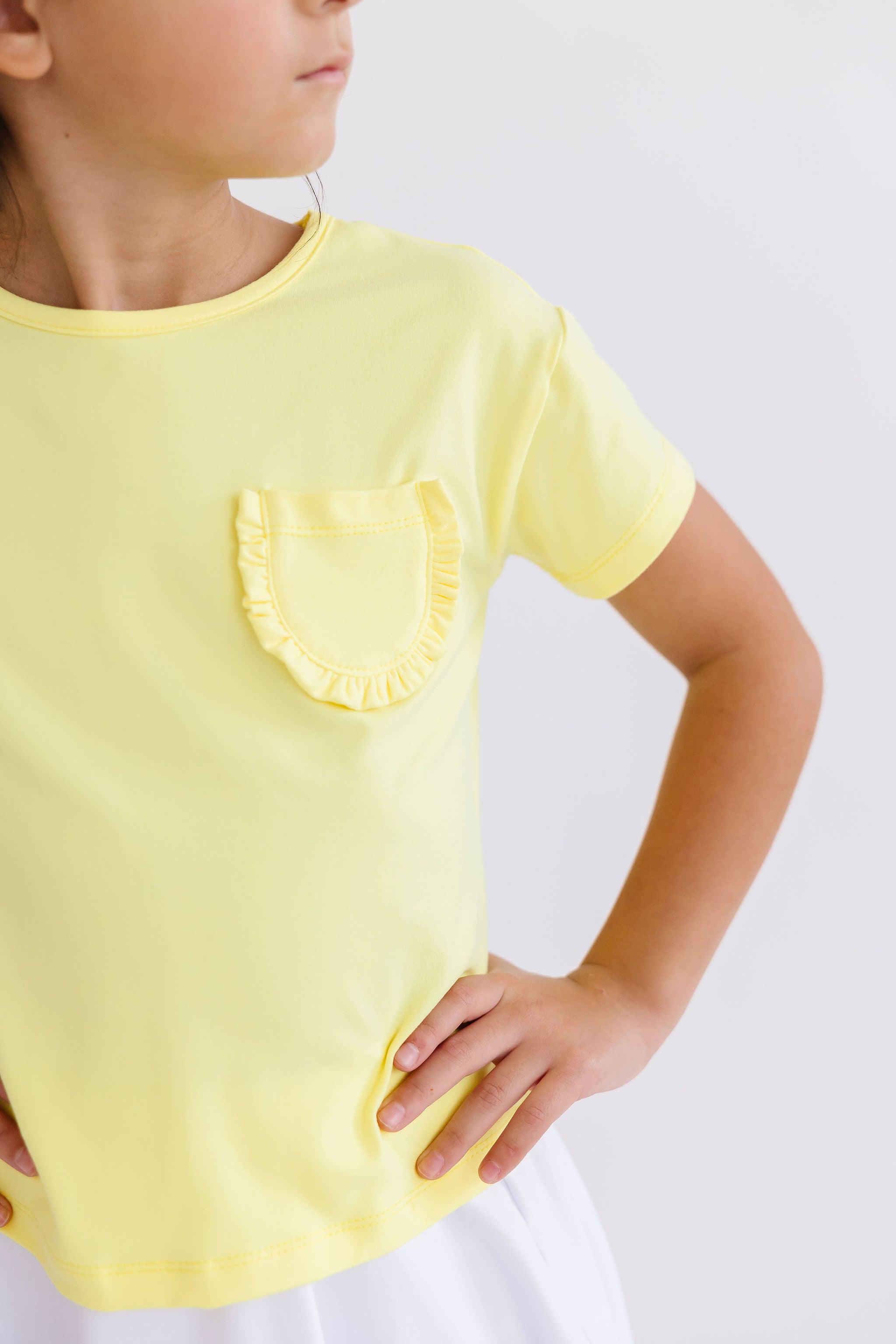 Yellow Ruffle Pocket Tee - Aaria Tees Aaria Tees