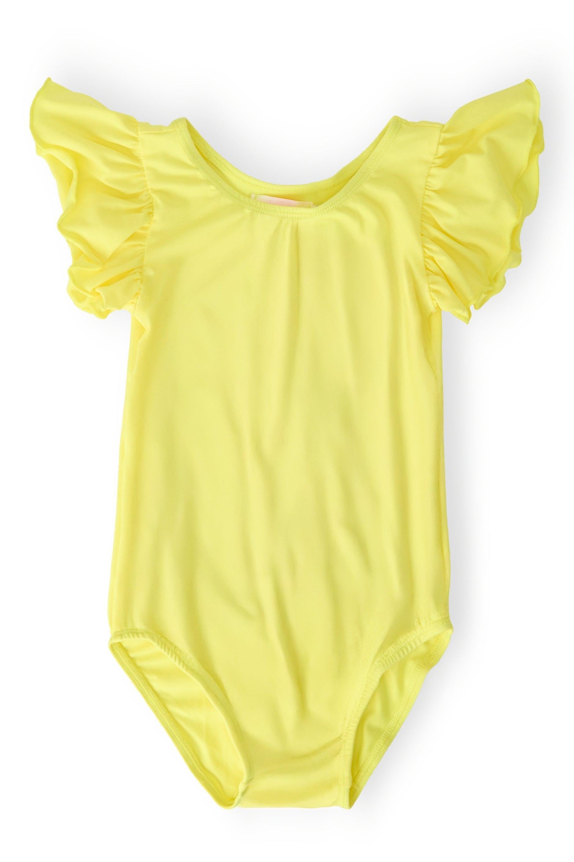Yellow S/S Flutter Sleeve Leotard - Aaria Tees Aaria Tees