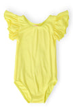 Yellow S/S Flutter Sleeve Leotard - Aaria Tees Aaria Tees