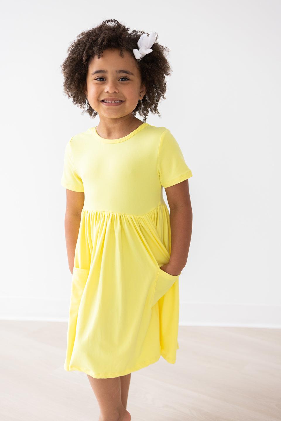 Yellow S/S Pocket Twirl Dress - Aaria Tees Aaria Tees