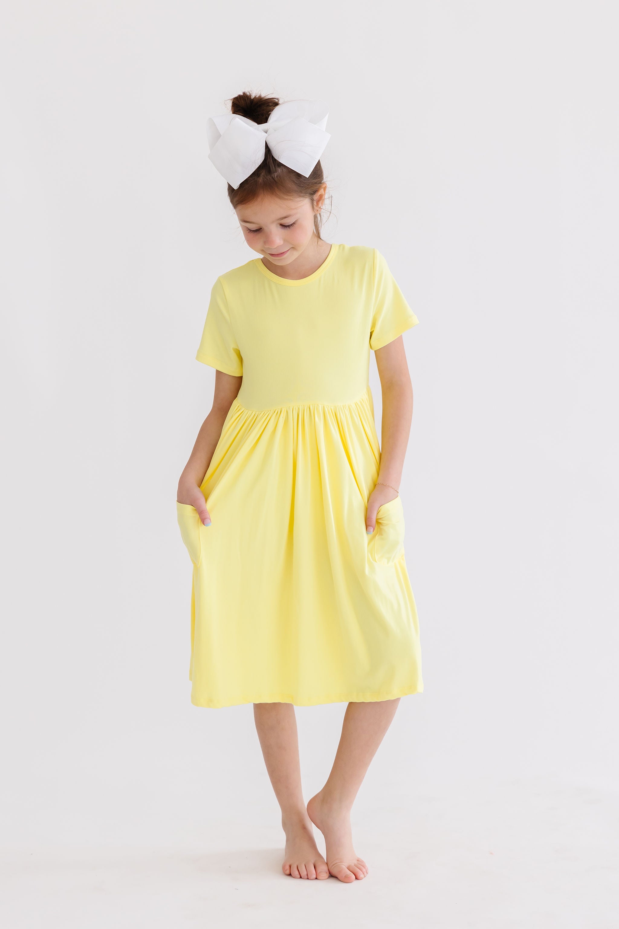 Yellow S/S Pocket Twirl Dress - Aaria Tees Aaria Tees