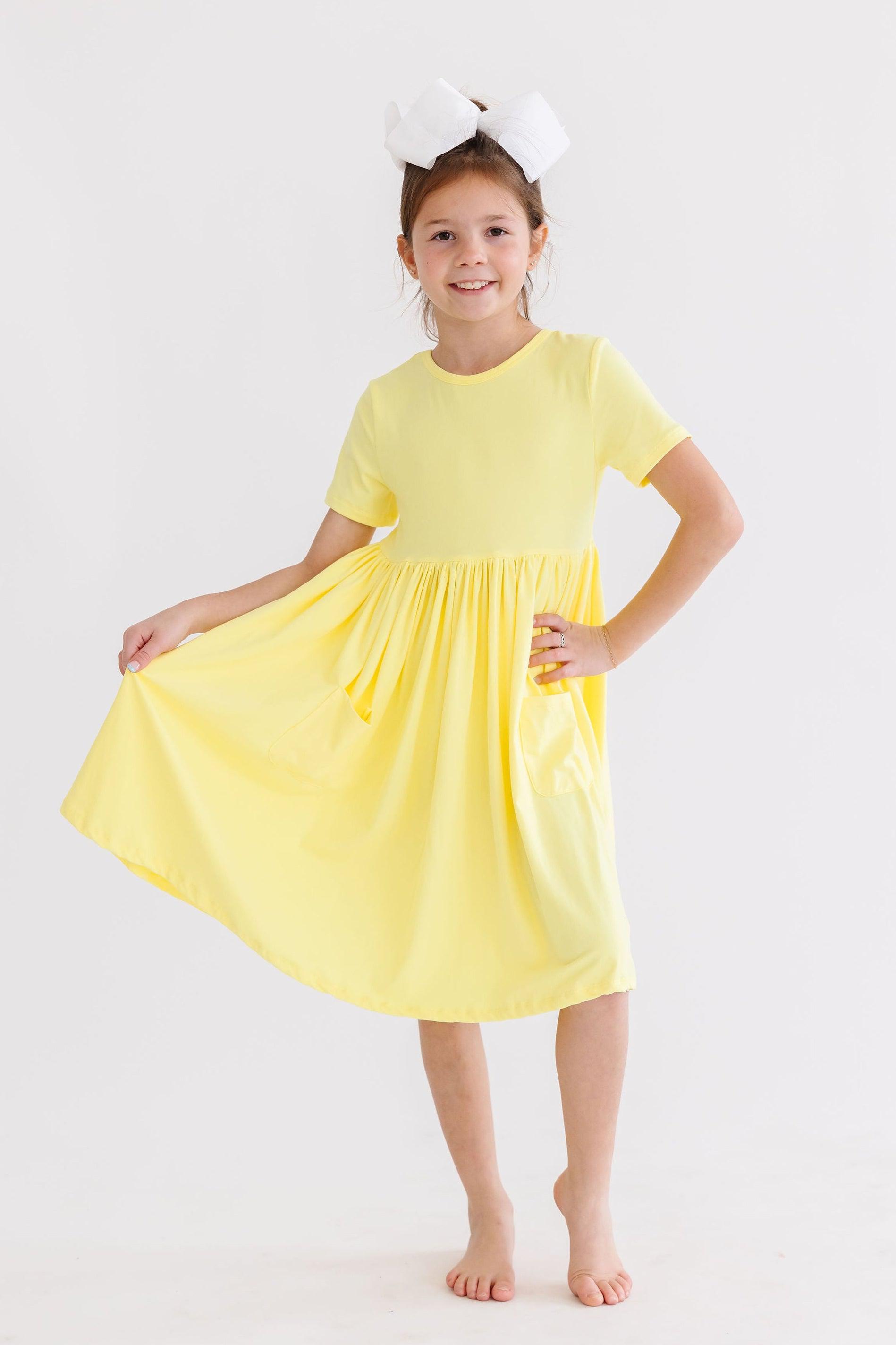 Yellow S/S Pocket Twirl Dress - Aaria Tees Aaria Tees