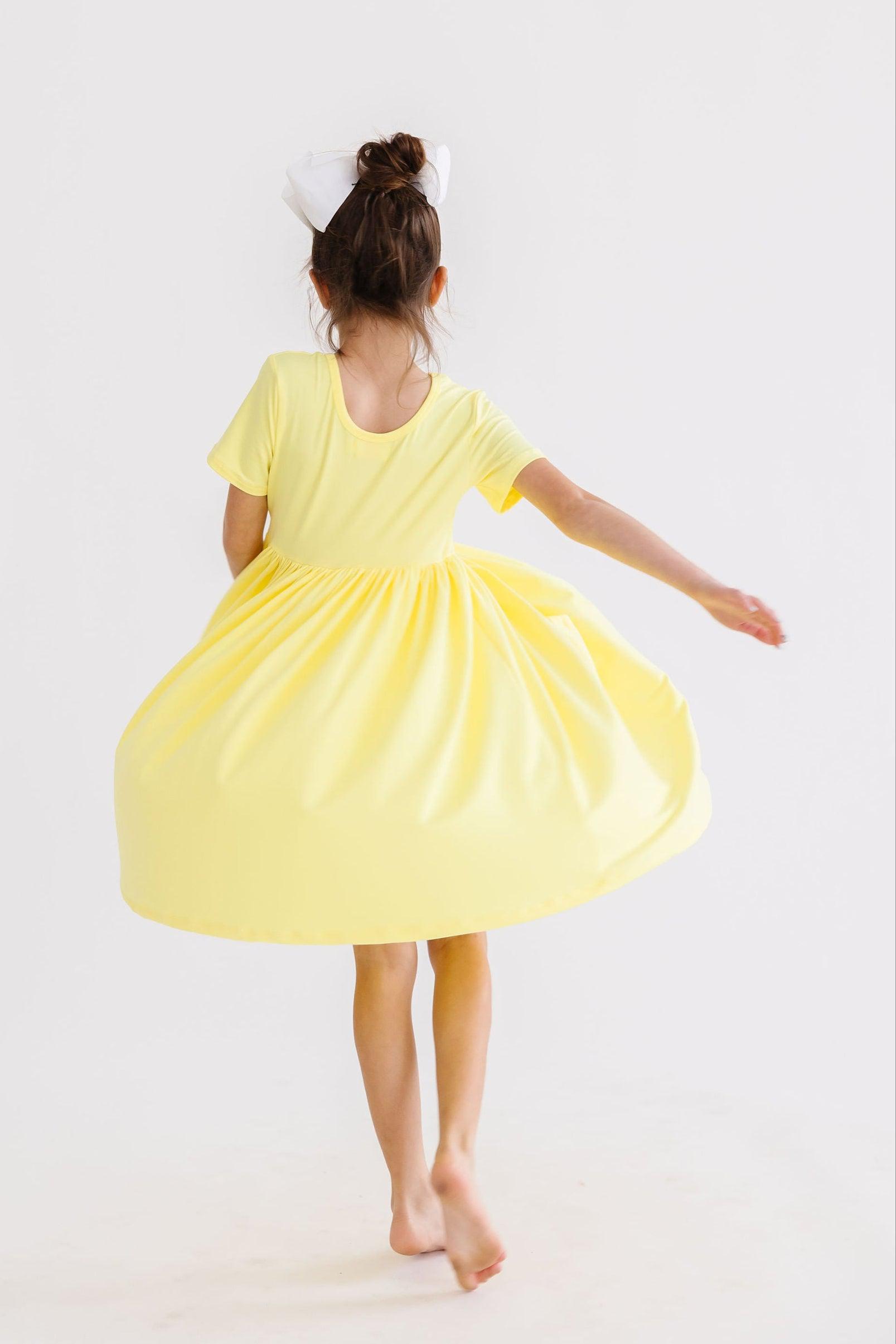 Yellow S/S Pocket Twirl Dress - Aaria Tees Aaria Tees