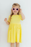 Yellow S/S Pocket Twirl Dress - Aaria Tees Aaria Tees