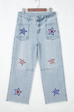 Beau Blue Patriotic Sequin Star Pattern Jeans Aaria Tees