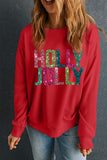 Red Heat Transfer HOLLY JOLLY Printing Christmas Pullover Sweatshirt - Aaria Tees Aaria Tees