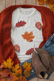 White Halloween Sequined Leaves Graphic Crew Neck T Shirt - Aaria Tees Aaria Tees
