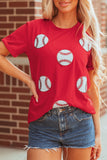 Red Glittering Rugby Pattern Crew Neck Game Day T Shirt Aaria Tees
