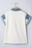 Light Grey Color Block Polo Neck Patriotic Sequin Star Graphic Polo Tee Aaria Tees