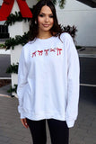 White Diverse Bow Embroidery Drop Shoulder Sweatshirt - Aaria Tees Aaria Tees