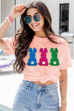 Pink Easter Bunny Chenille Patched Graphic Tee - Aaria Tees Aaria Tees
