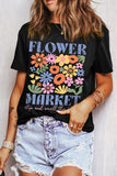 Flower Market Graphic Round Neck T-Shirt Aaria Tees