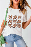 White Football Fashion Bow Print Cotton Blend T Shirt Aaria Tees