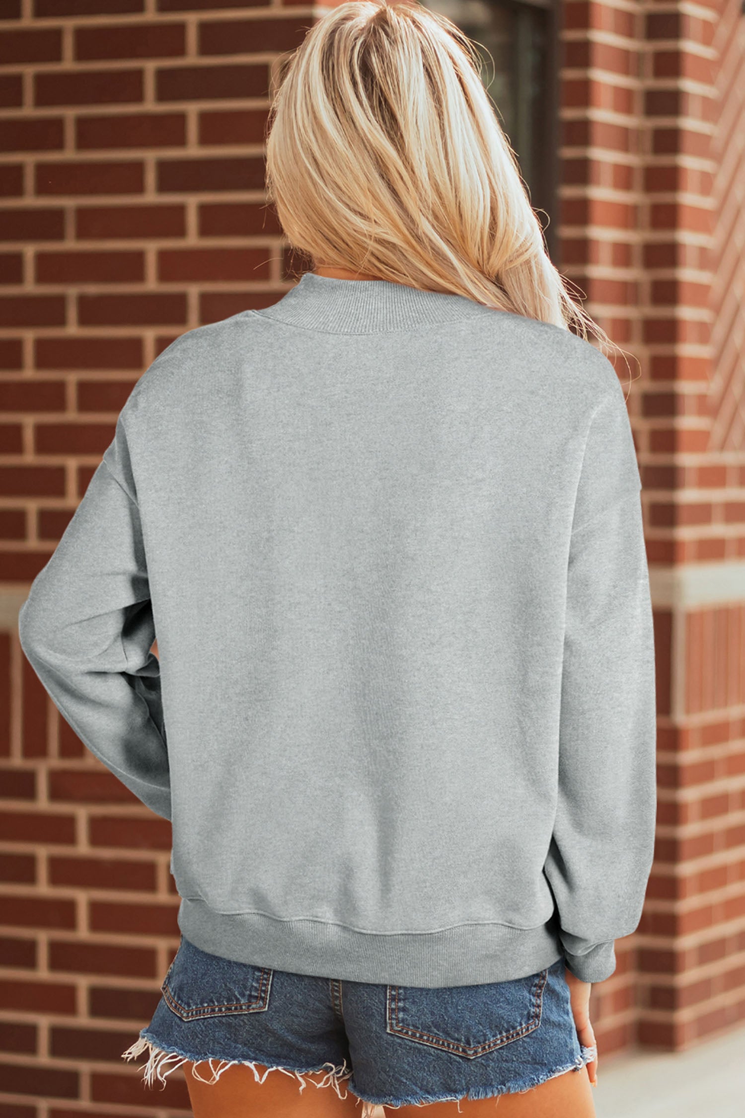 Gray Exposed Seam Mock Neck Western Print Duck Sweatshirt - Aaria Tees Aaria Tees