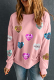 Pink Sequin Romantic Letters Heart Graphic Valentines Sweatshirt - Aaria Tees Aaria Tees