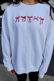 White Diverse Bow Embroidery Drop Shoulder Sweatshirt - Aaria Tees Aaria Tees