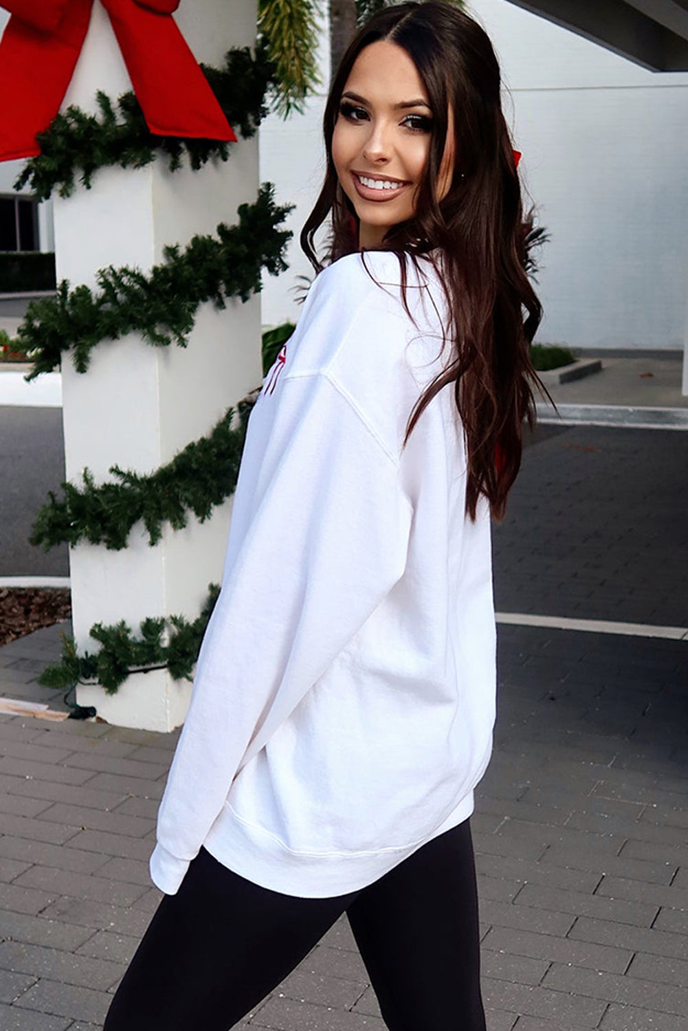 White Diverse Bow Embroidery Drop Shoulder Sweatshirt - Aaria Tees Aaria Tees