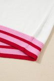 White Striped Trim Bow Graphic Round Neck Drop Shoulder Sweater Aaria Tees