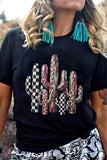 Black Mixed Pattern Cactus Graphic Print Relaxed T-Shirt - Aaria Tees Aaria Tees