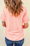 Pink Faux Quilted Mallard Casual Round Neck Tee Aaria Tees