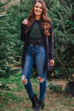 Black Rhinestone Christmas Tree Round Neck Graphic Tee - Aaria Tees Aaria Tees