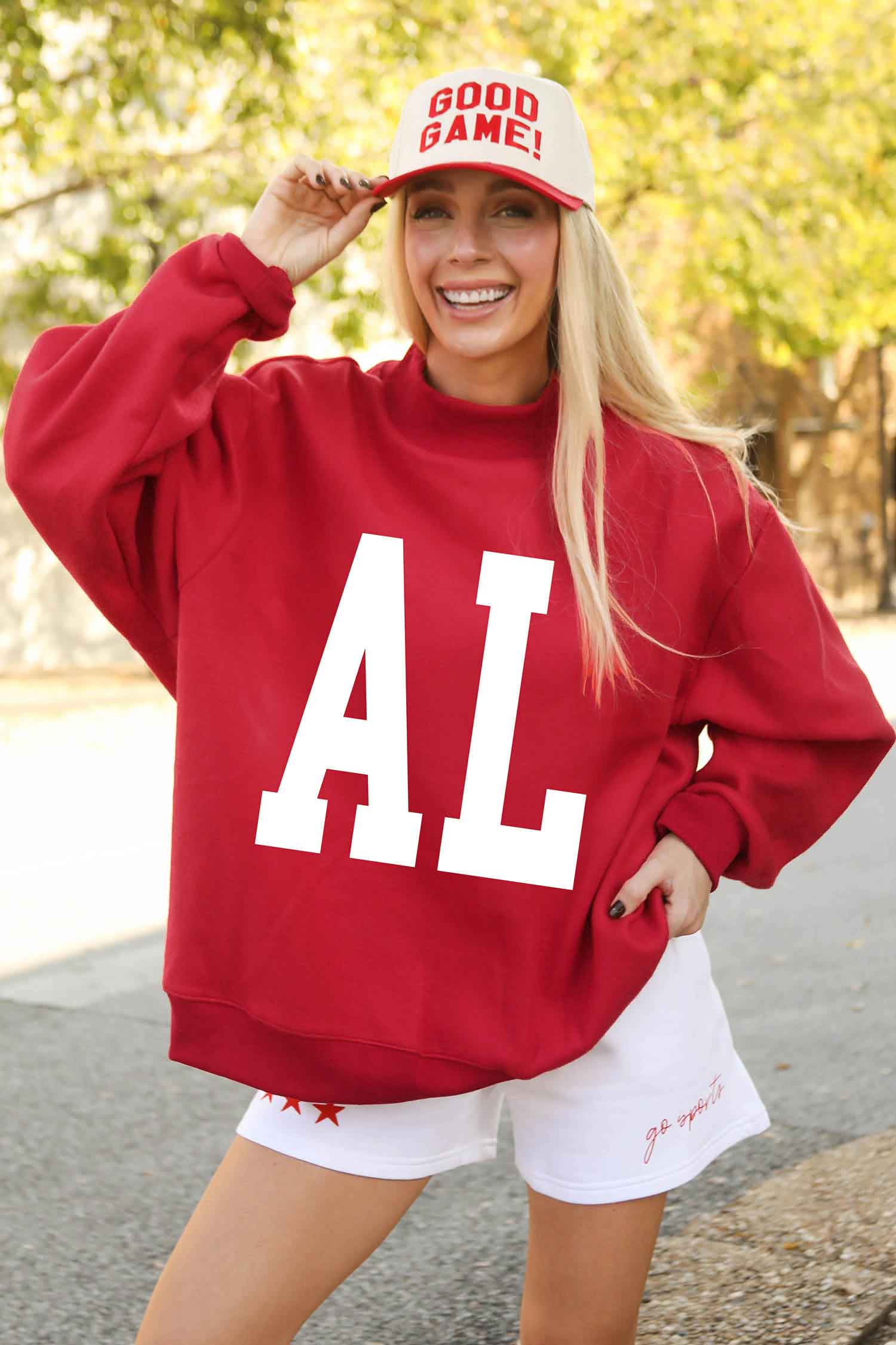 Racing Red ALABAMA/ AL Double Side Printed High Neck Reversible Baggy Sweatshirt - Aaria Tees Aaria Tees
