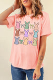 Pink Dotty Bunny Bow Printed Easter Day Fashion T Shirt Aaria Tees
