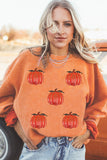 Orange Sequin Pumpkin Patched Twisted Rib Baggy Sweatshirt Aaria Tees