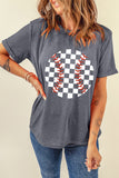 Gray Vintage Checkered Baseball Graphic Tee - Aaria Tees Aaria Tees