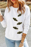 White Sequin Bat Pullover Drop Shoulder Halloween Sweatshirt Aaria Tees