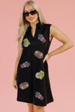 Black Sequin Patched V Neck Collared Mini Dress Aaria Tees