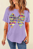 Wisteria Mardi Gras Bowknot Pattern Crew Neck T Shirt - Aaria Tees Aaria Tees