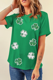 Bright Green St Patricks Sequined Clover Pattern T Shirt - Aaria Tees Aaria Tees