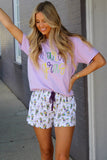 Lavendula Mardi Gras Tinsel Letter Graphic Loose T Shirt - Aaria Tees Aaria Tees