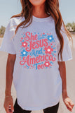 White She Loves Jesus And America Too Floral Graphic Tee Aaria Tees