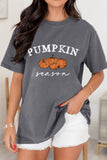 Gray Pumpkin Season Graphic Round Neck Short Sleeve T-Shirt Aaria Tees